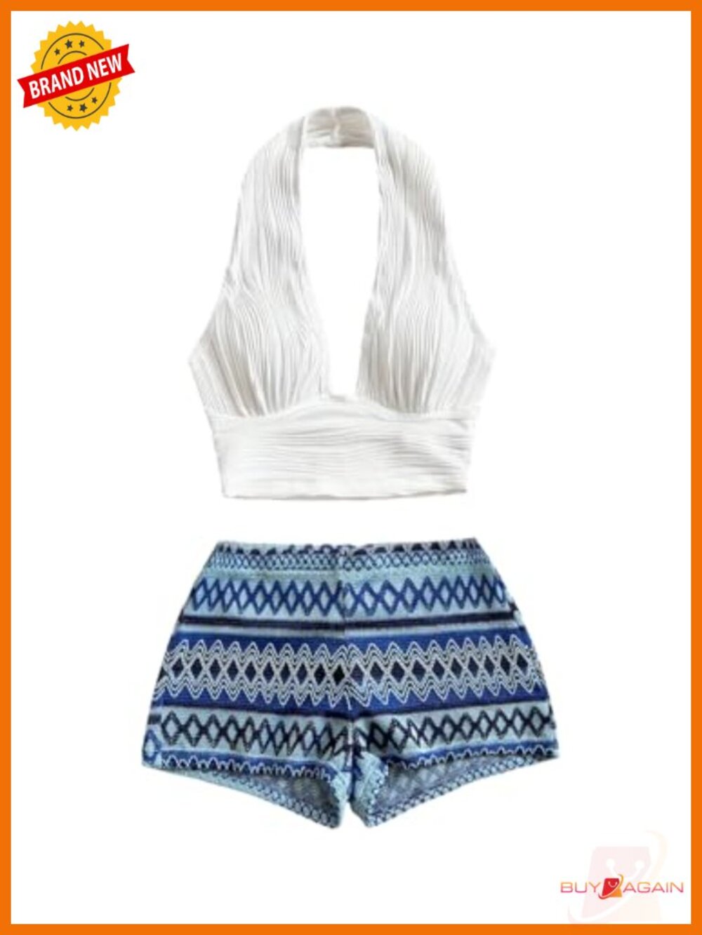 Women's 2 Piece Halter Crop Top and Shorts Set Boho Vacation Outfit